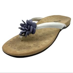 Orthaheel Fleur White Thong Sandals Beaded Purple Flower Size 8